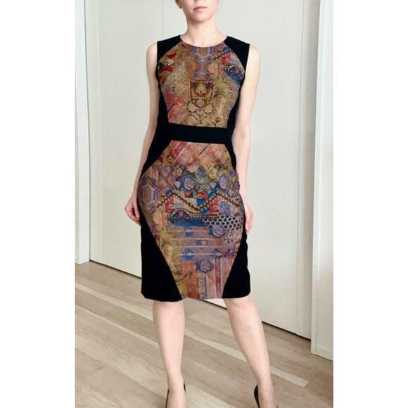 ETRO Patchwork Crewneck Sheath Dress Black Multicolor Women's Size IT 44/US 8-10 - Picture 1 of 5